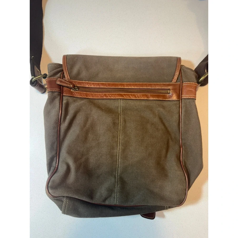 Vintage Fossil 54 Messenger Bag Adult Olive Brown Used Canvas Leather Excellent
